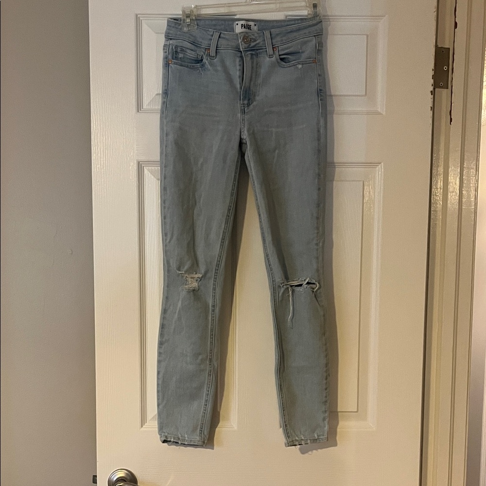 PAIGE Light Blue Ripped Skinny Jeans